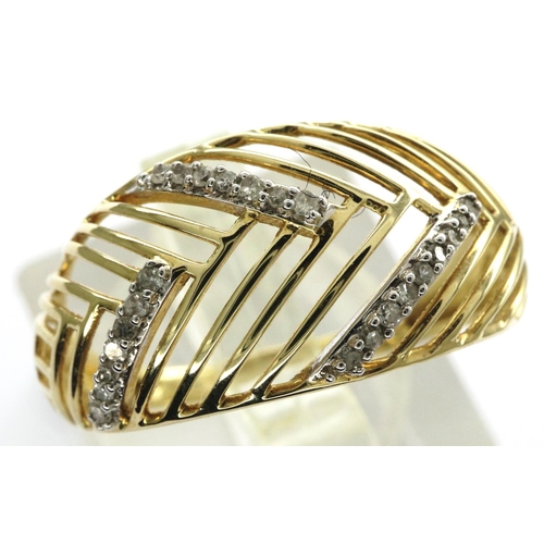 44 - 10ct gold Art Deco style pierced ring set with diamonds, size O, 1.7g. P&P Group 1 (£14+VAT for the ... 