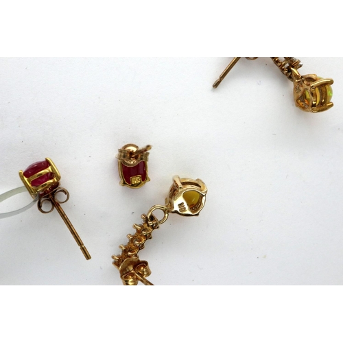 46 - Two pairs of stone set 9ct gold earrings, largest drop L: 19 mm, combined 2.2g. P&P Group 1 (£14+VAT... 