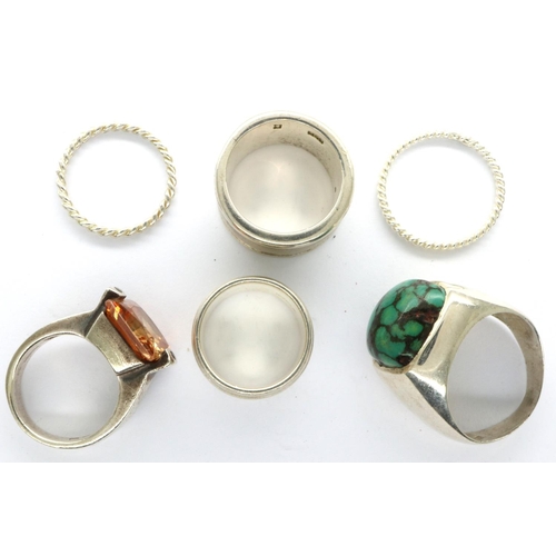 5 - Six 925 silver rings including a stone set example, sizes L-W, combined 48g. P&P Group 1 (£14+VAT fo... 