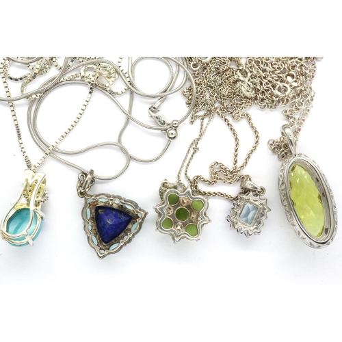 50 - Five stone set 925 silver pendant necklaces, longest chain L: 62 cm. P&P Group 1 (£14+VAT for the fi... 