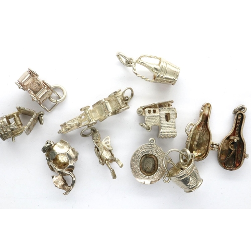 54 - Ten assorted solid silver vintage charms, combined 28g. P&P Group 1 (£14+VAT for the first lot and £... 