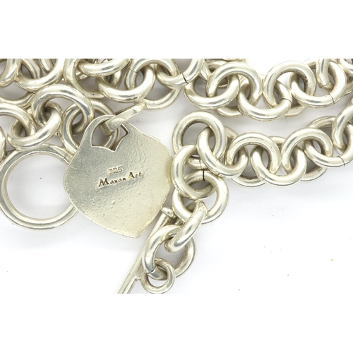 63 - Silver chain link T-bar necklace with a 925 silver heart pendant, chain L: 42 cm, 84g. P&P Group 1 (... 