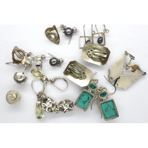 65 - Ten pairs of 925 silver earrings including clip on earrings. P&P Group 1 (£14+VAT for the first lot ... 