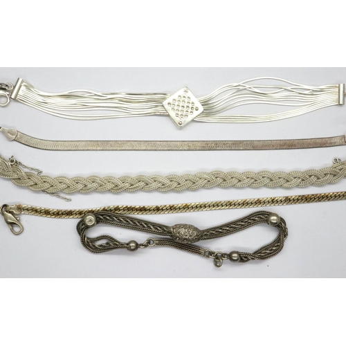 69 - Five 925 silver bracelets longest L: 22 cm. P&P Group 1 (£14+VAT for the first lot and £1+VAT for su... 