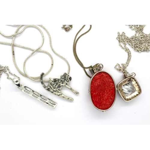 7 - Four 925 silver pendant necklaces including a stone set example, largest chain L: 60 cm. P&P Group 1... 