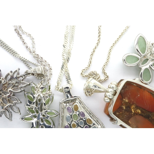 76 - Five 925 silver pendant necklaces, mostly stone set, longest chain L: 50 cm. P&P Group 1 (£14+VAT fo... 