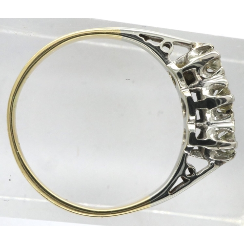 84 - Presumed 18ct gold diamond trilogy ring, size J/K, 1.9g. P&P Group 1 (£14+VAT for the first lot and ... 