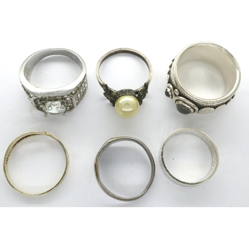 87 - Six 925 silver rings including a signet ring, size M-R. P&P Group 1 (£14+VAT for the first lot and £... 