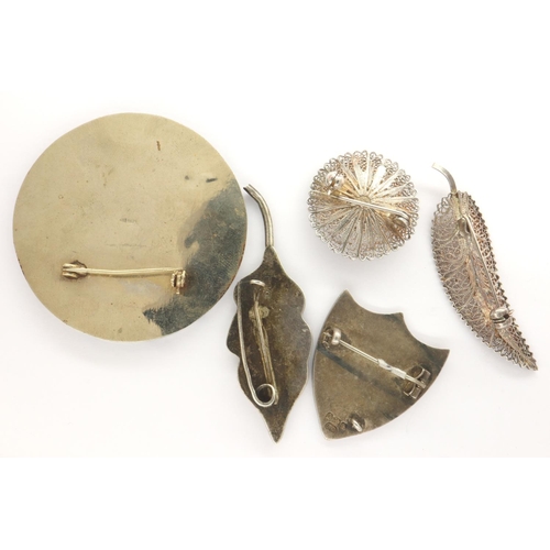 9 - Five silver brooches including a hallmarked choir brooch, largest D: 55 mm. P&P Group 1 (£14+VAT for... 