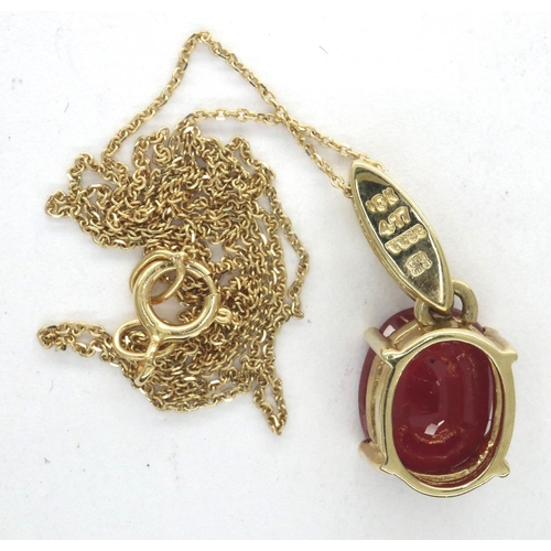 94 - 10ct gold ruby pendant on a 10ct gold chain, pendant H: 14 mm, chain L: 40 cm, 2.5g. P&P Group 1 (£1... 