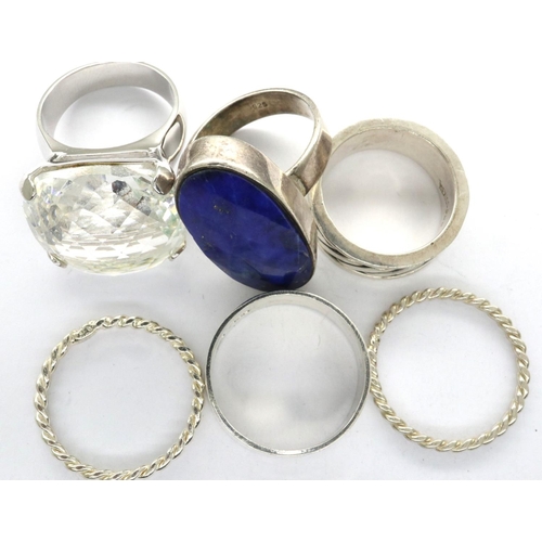 95 - Six mixed silver rings including hallmarked band, sizes N/R. P&P Group 1 (£14+VAT for the first lot ... 