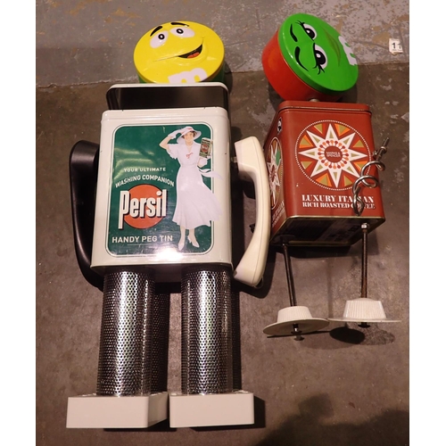 1053 - Two novelty M&M robot figures, largest H: 45 cm. Not available for in-house P&P