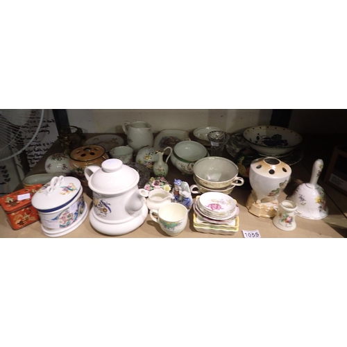 1055 - Shelf of mixed ceramics and glass. Not available for in-house P&P