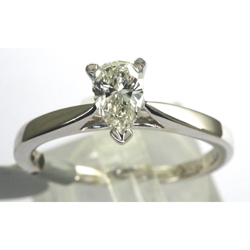 55 - New old stock 18ct white gold 0.40ct pear cut diamond solitaire ring, G/H, VS2, fully hallmarked, si... 