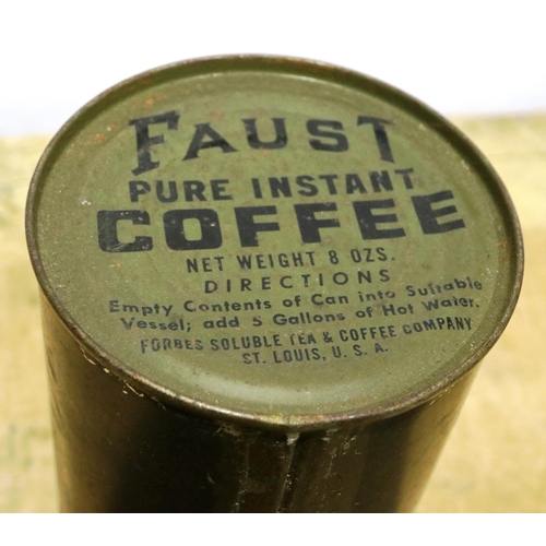 2058 - 1945 dated American Army crate of 60 x 8oz cans of Faust Instant Coffee, together with an extra can ... 