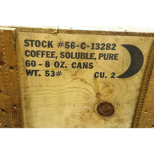 2058 - 1945 dated American Army crate of 60 x 8oz cans of Faust Instant Coffee, together with an extra can ... 