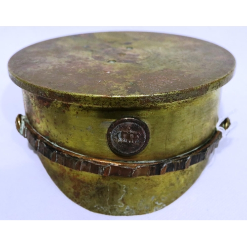 2061 - WWI British Trench Art 1915 dated shell, made into a German field cap. P&P Group 2 (£18+VAT for the ... 