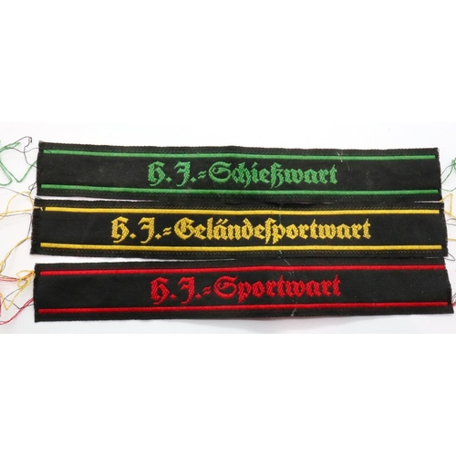 2092 - Three Hitler Youth Woven Sports cuff titles: Sportwart (Sports Attendant), Gelandesportswart (Field ... 