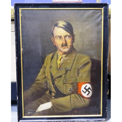 2069 - An unattributed WWII period oil on canvas portrait, Adolf Hitler, overall 68 x 90 cm. Not available ... 