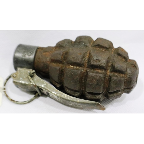 2125 - INERT WWI French F1 hand grenade, worn thread on fuze. P&P Group 1 (£14+VAT for the first lot and £1... 