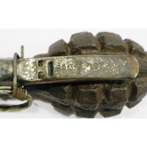 2125 - INERT WWI French F1 hand grenade, worn thread on fuze. P&P Group 1 (£14+VAT for the first lot and £1... 