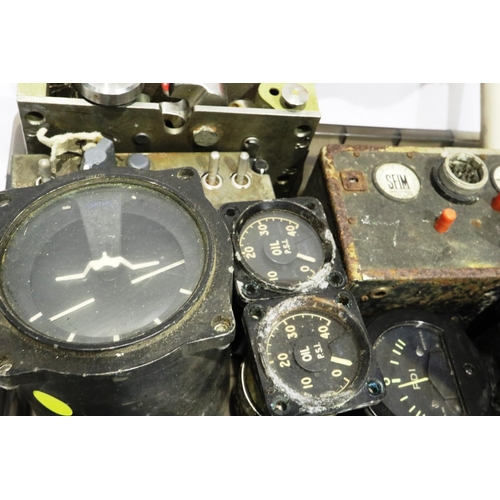 2029 - A collection of military aircraft instrument gauges etc including pioneer RPM, Smiths oil pressure, ... 