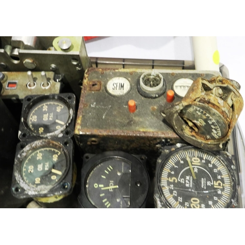 2029 - A collection of military aircraft instrument gauges etc including pioneer RPM, Smiths oil pressure, ... 