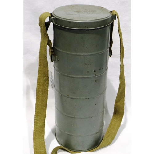 2031 - French WWII gas mask in cylinder tin with shoulder strap, dated 1939. P&P Group 2 (£18+VAT for the f... 