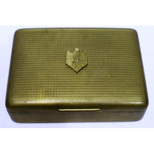 2040 - WWII German card/cigarette box with Eagle and name engraved to front. Lid hinge pins missing. P&P Gr... 