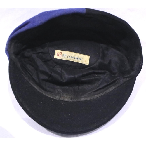 2191 - Dartford Grammar School 1st XV 1938-9 felt team cap, named to label PP Lawrance. Some moth holes, ma... 