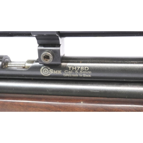 2198 - SMK TH78D Co2 air rifle with scope and silencer. P&P Group 3 (£25+VAT for the first lot and £5+VAT f... 