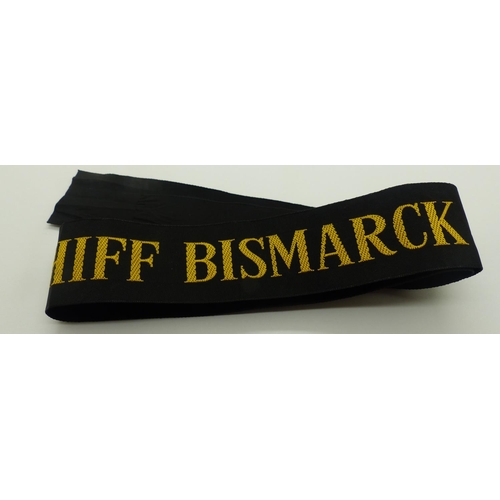 2080A - German Kriegsmarine cap tally: Bismarck. P&P Group 1 (£14+VAT for the first lot and £1+VAT for subse... 