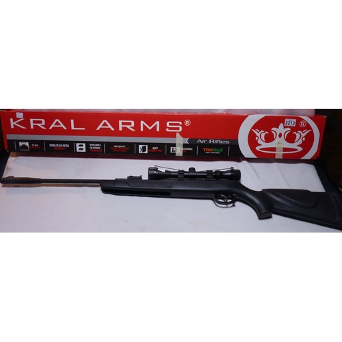 2213 - Kral Arms .22 air rifle with box and scope, new condition. P&P Group 3 (£25+VAT for the first lot an... 