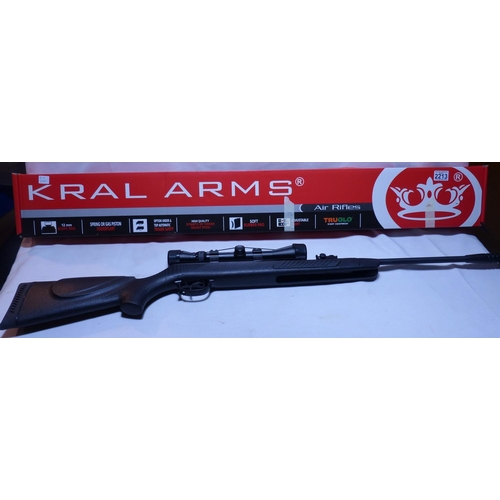 2213 - Kral Arms .22 air rifle with box and scope, new condition. P&P Group 3 (£25+VAT for the first lot an... 