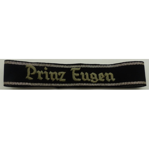 2080Y - German embroidered cuff title: Prinz Eugen. P&P Group 1 (£14+VAT for the first lot and £1+VAT for su... 