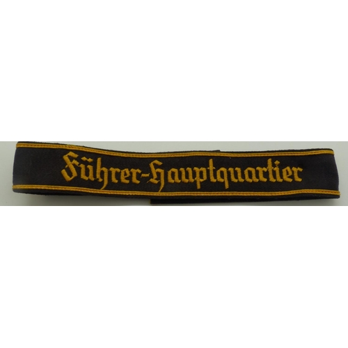 2080Z - German embroidered cuff title: Fuhrer-Hauptquartier. P&P Group 1 (£14+VAT for the first lot and £1+V... 