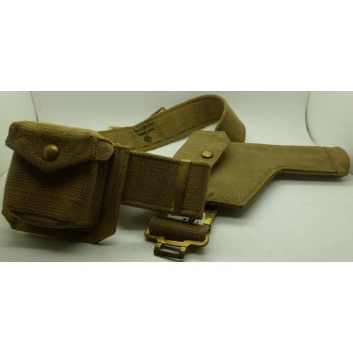 2136 - British WWII 1939 dated canvas service revolver holster, with belt and ammunition pouch. P&P Group 1... 