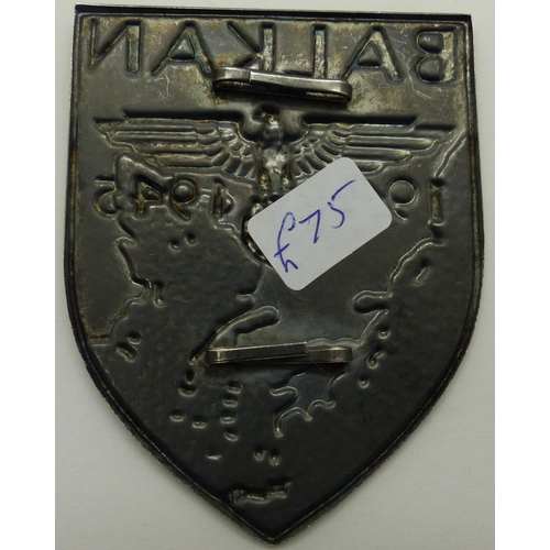 2170F - Pressed metal Balkan 1944-45 arm shield. P&P Group 1 (£14+VAT for the first lot and £1+VAT for subse... 