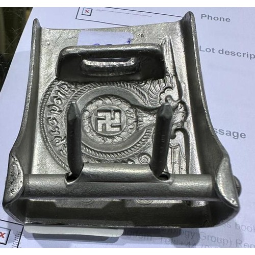 2080H - A German SS pressed metal belt buckle, RZM marked verso, numbered 36/40, 63 x 47 mm. P&P Group 1 (£1... 