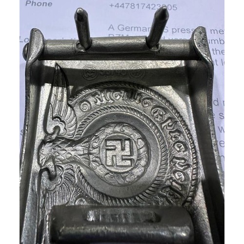 2080H - A German SS pressed metal belt buckle, RZM marked verso, numbered 36/40, 63 x 47 mm. P&P Group 1 (£1... 