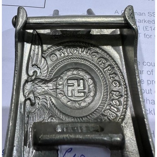 2080H - A German SS pressed metal belt buckle, RZM marked verso, numbered 36/40, 63 x 47 mm. P&P Group 1 (£1... 