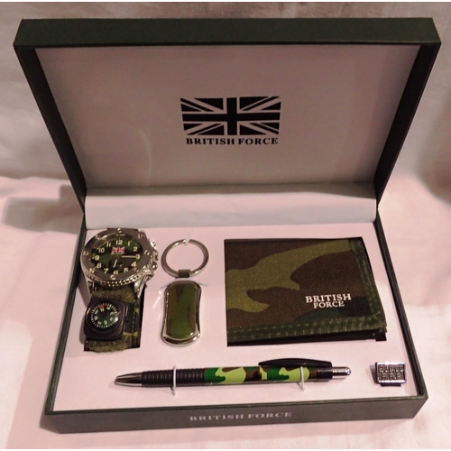 1078 - British Force wristwatch, wallet, pen and keyring set. P&P Group 1 (£14+VAT for the first lot and £1... 