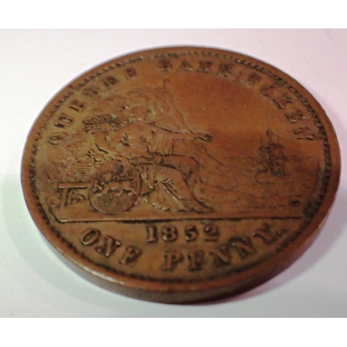 1086 - 1852 Quebec bank token for one penny. P&P Group 1 (£14+VAT for the first lot and £1+VAT for subseque... 