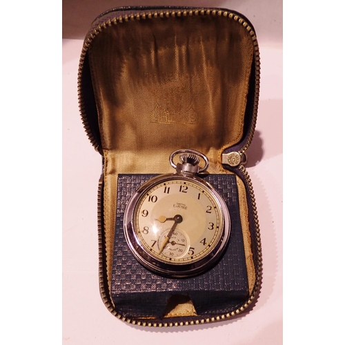 1122 - Smiths Empire pocket watch in travel pouch, working at lotting. P&P Group 1 (£14+VAT for the first l... 