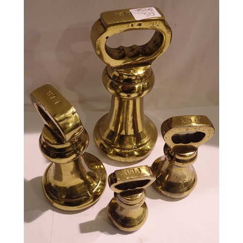 1143 - Four brass bell weights, 1lb, 2lb, 4lb and 7lb. Not available for in-house P&P