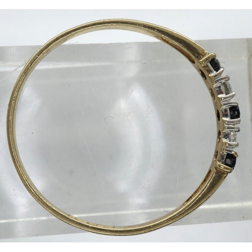 10 - 9ct gold sapphire and CZ half eternity ring, size U-V, 1.3g. P&P Group 1 (£14+VAT for the first lot ... 