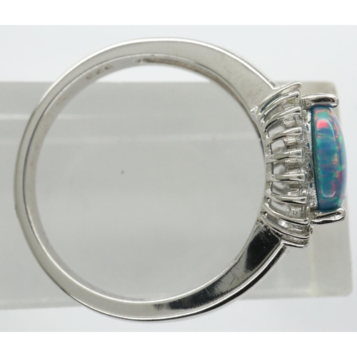 19 - Boxed 925 silver and pear cut opal half halo ring, size S. P&P Group 1 (£14+VAT for the first lot an... 