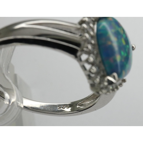 19 - Boxed 925 silver and pear cut opal half halo ring, size S. P&P Group 1 (£14+VAT for the first lot an... 