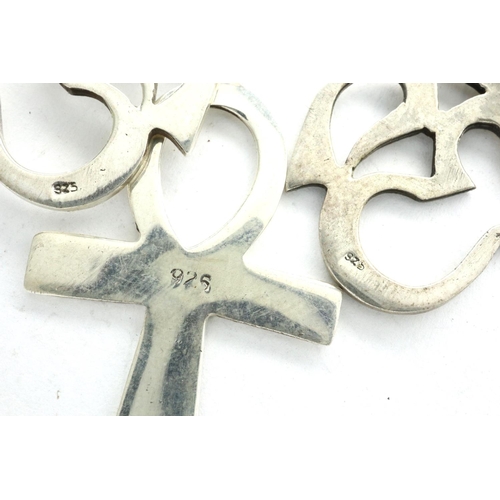 36 - 925 silver bracelet and three mixed pendants including an Ankh. P&P Group 1 (£14+VAT for the first l... 