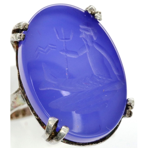 4 - Hallmarked silver stone set ring with a glass intaglio of Neptune, size N/O. P&P Group 1 (£14+VAT fo... 